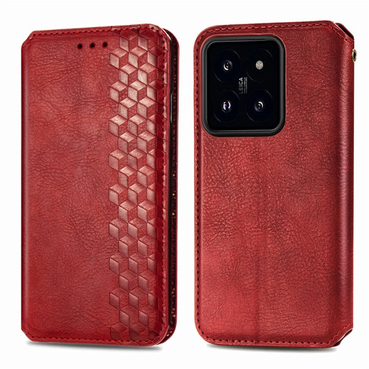 For Xiaomi 14 Pro Cubic Grid Pressed Magnetic Leather Phone Case(Red) by bashfashion