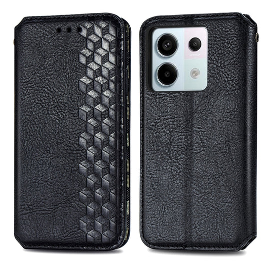For Xiaomi Redmi Note 13 Pro Cubic Grid Pressed Magnetic Leather Phone Case(Black) by bashfashion