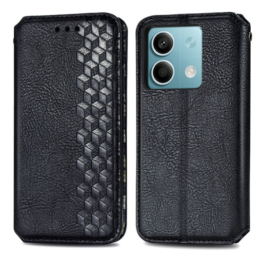 For Xiaomi Redmi Note 13 Cubic Grid Pressed Magnetic Leather Phone Case(Black) by bashfashion