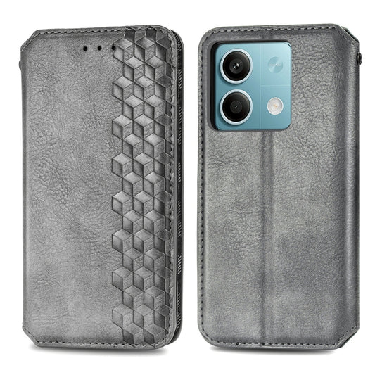 For Xiaomi Redmi Note 13 Cubic Grid Pressed Magnetic Leather Phone Case(Grey) by bashfashion