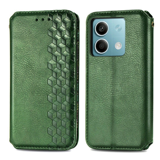 For Xiaomi Redmi Note 13 Cubic Grid Pressed Magnetic Leather Phone Case(Green) by bashfashion