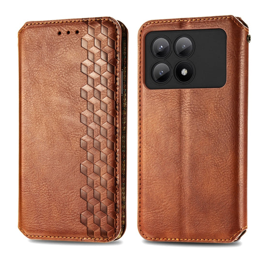 For Xiaomi Redmi K70E Cubic Grid Pressed Magnetic Leather Phone Case(Brown) by bashfashion