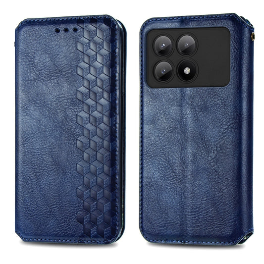 For Xiaomi Redmi K70E Cubic Grid Pressed Magnetic Leather Phone Case(Blue) by bashfashion