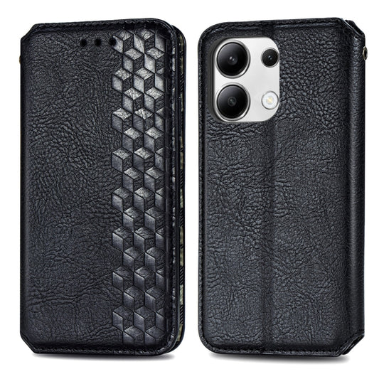For Xiaomi Redmi Note 13 4G Cubic Grid Pressed Magnetic Leather Phone Case(Black) by bashfashion