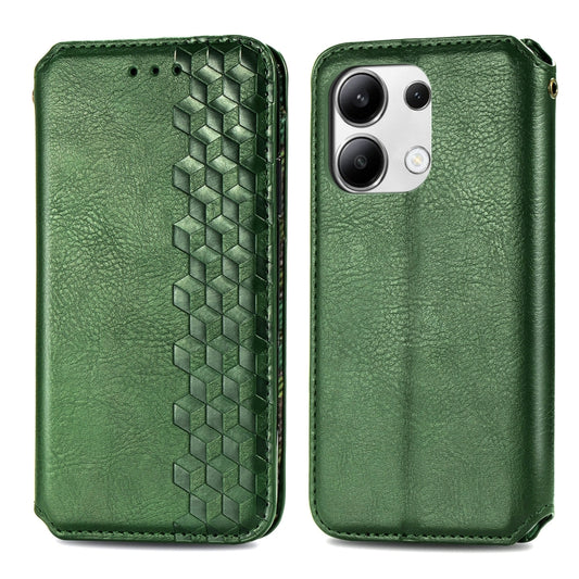 For Xiaomi Redmi Note 13 4G Cubic Grid Pressed Magnetic Leather Phone Case(Green) by bashfashion