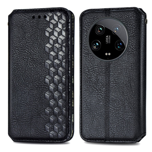 For Xiaomi 14 Ultra Cubic Grid Pressed Magnetic Leather Phone Case(Black) by bashfashion