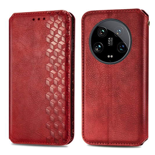 For Xiaomi 14 Ultra Cubic Grid Pressed Magnetic Leather Phone Case(Red) by bashfashion