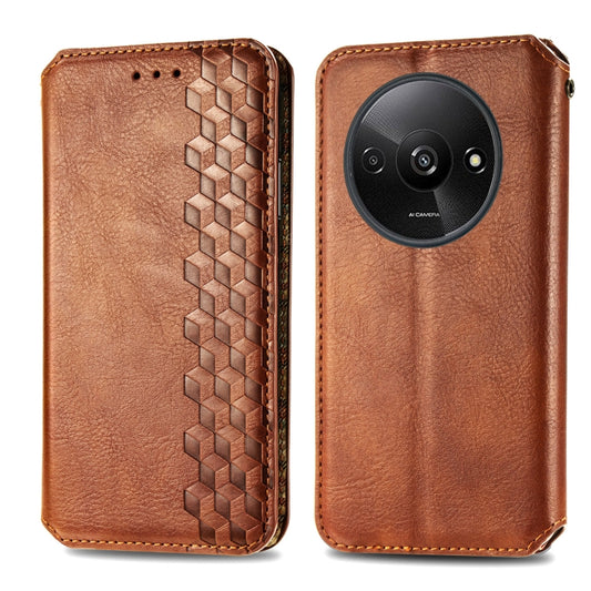For Xiaomi Redmi A3 Cubic Grid Pressed Magnetic Leather Phone Case(Brown) by bashfashion