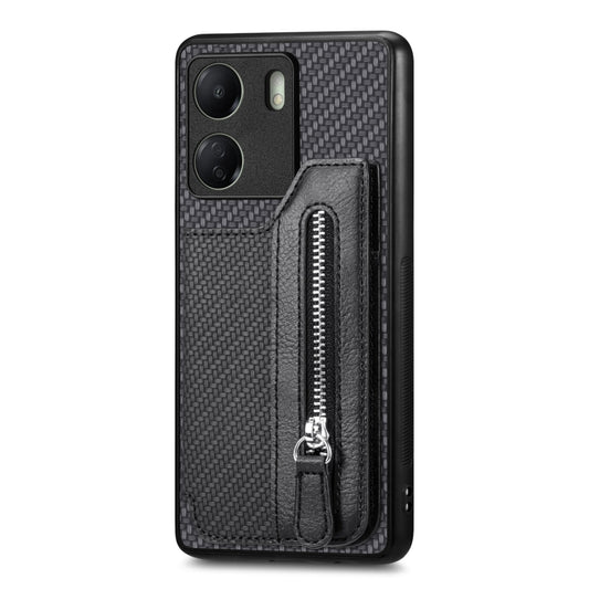 For Xiaomi Redmi 13C Carbon Fiber Flip Zipper Wallet Phone Case(Black) by bashfashion