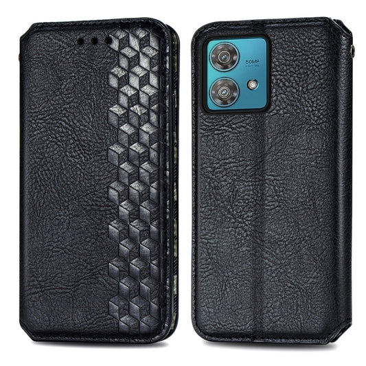 For Motorola Edge 40 Neo Cubic Grid Pressed Magnetic Leather Phone Case(Black) by bashfashion