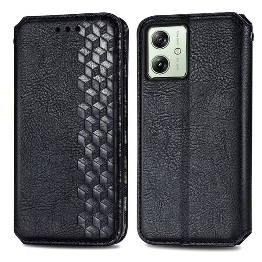 For Motorola Moto G54 5G Cubic Grid Pressed Magnetic Leather Phone Case(Black) by bashfashion
