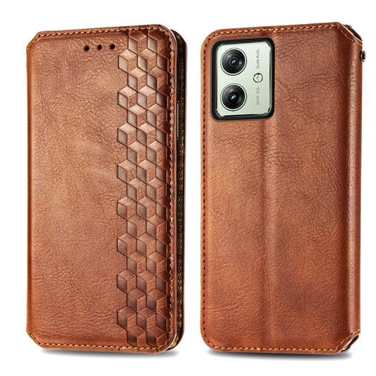 For Motorola Moto G54 5G Cubic Grid Pressed Magnetic Leather Phone Case(Brown) by bashfashion