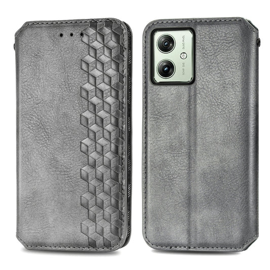 For Motorola Moto G54 5G Cubic Grid Pressed Magnetic Leather Phone Case(Grey) by bashfashion