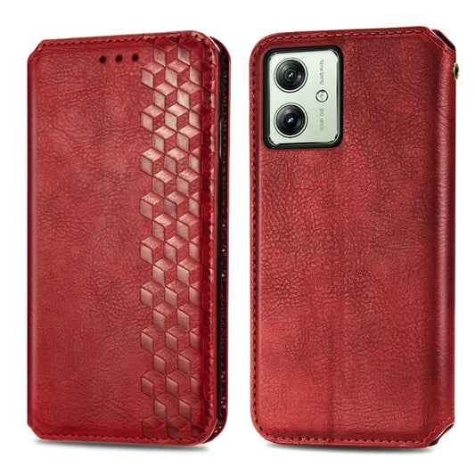 For Motorola Moto G54 5G Cubic Grid Pressed Magnetic Leather Phone Case(Red) by bashfashion