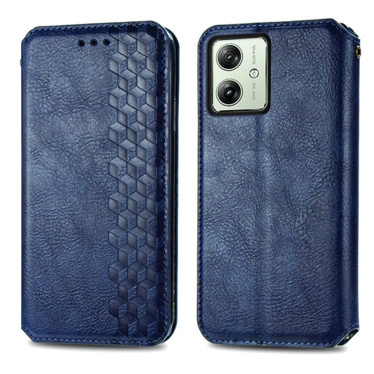 For Motorola Moto G54 5G Cubic Grid Pressed Magnetic Leather Phone Case(Blue) by bashfashion