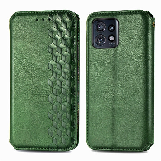 For Motorola Edge 40 Pro Cubic Grid Pressed Magnetic Leather Phone Case(Green) by bashfashion