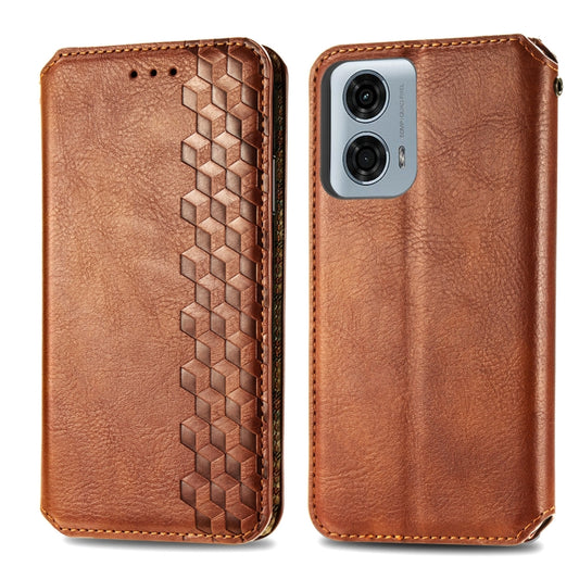 For Motorola Moto G24 Power Cubic Grid Pressed Magnetic Leather Phone Case(Brown) by bashfashion