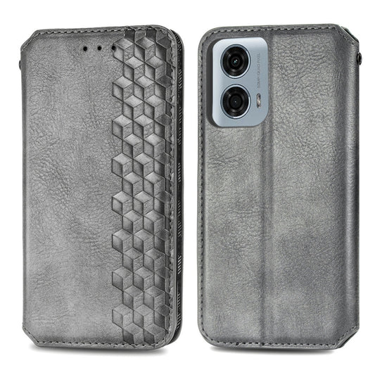 For Motorola Moto G24 Power Cubic Grid Pressed Magnetic Leather Phone Case(Grey) by bashfashion