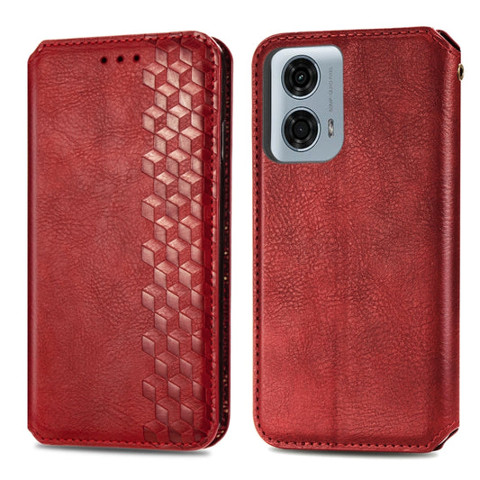 For Motorola Moto G24 Power Cubic Grid Pressed Magnetic Leather Phone Case(Red) by bashfashion
