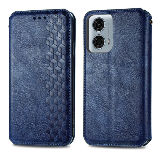 For Motorola Moto G24 Power Cubic Grid Pressed Magnetic Leather Phone Case(Blue) by bashfashion