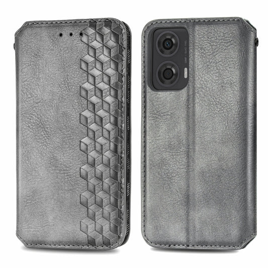 For Motorola Moto G24 Cubic Grid Pressed Magnetic Leather Phone Case(Grey) by bashfashion