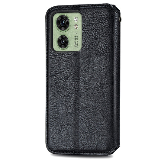 For Motorola Moto Edge 40 5G Cubic Grid Pressed Magnetic Leather Phone Case(Black) by bashfashion
