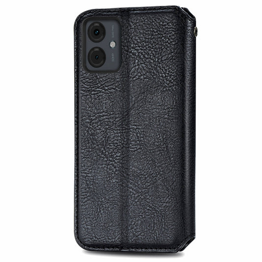 For Motorola Moto G14 Cubic Grid Pressed Magnetic Leather Phone Case(Black) by bashfashion