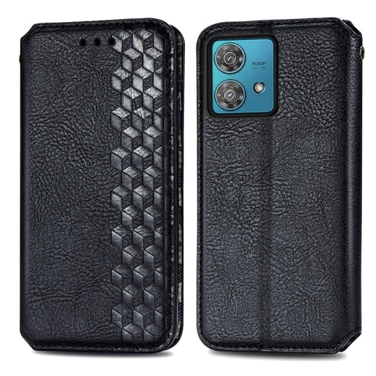For Motorola Moto G84 5G Cubic Grid Pressed Magnetic Leather Phone Case(Black) by bashfashion