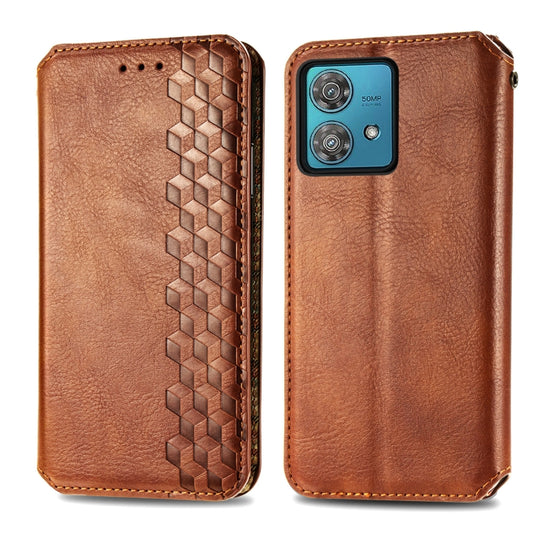 For Motorola Moto G84 5G Cubic Grid Pressed Magnetic Leather Phone Case(Brown) by bashfashion