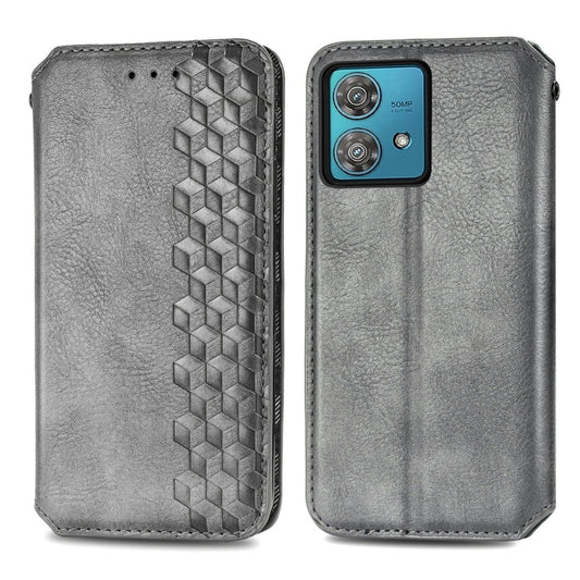 For Motorola Moto G84 5G Cubic Grid Pressed Magnetic Leather Phone Case(Grey) by bashfashion