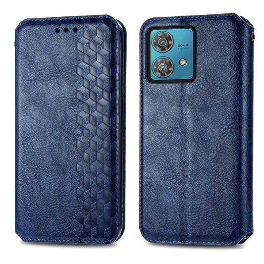 For Motorola Moto G84 5G Cubic Grid Pressed Magnetic Leather Phone Case(Blue) by bashfashion