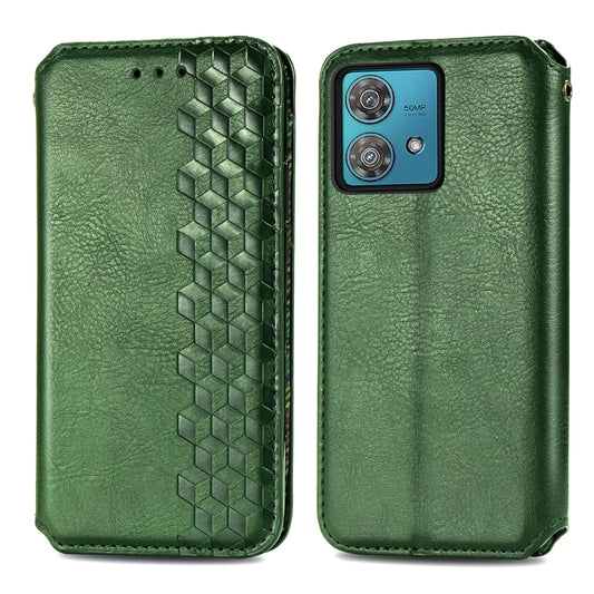 For Motorola Moto G84 5G Cubic Grid Pressed Magnetic Leather Phone Case(Green) by bashfashion