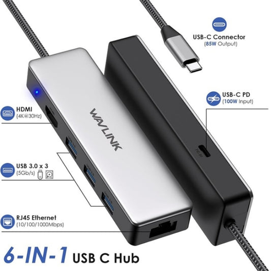 WAVLINK UHP3413 6 in 1 4K Thunderbolt 3 Type-C Devices Hub Adapter USB-C Docking Station by WAVLINK