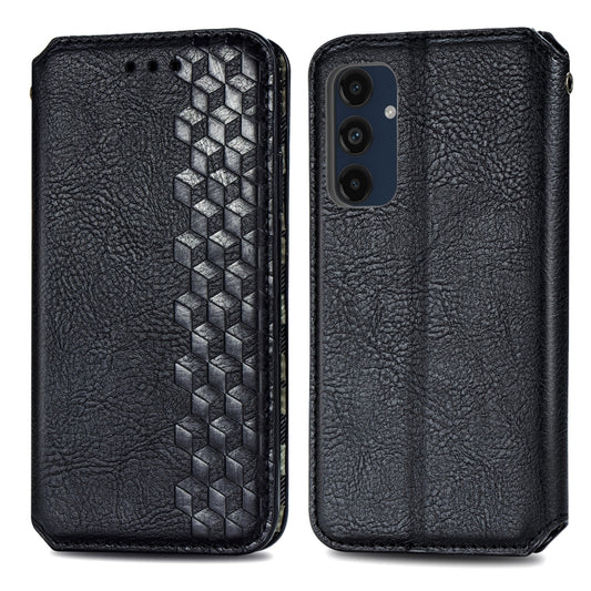For Samsung Galaxy M55 Cubic Grid Pressed Magnetic Leather Phone Case(Black) by bashfashion