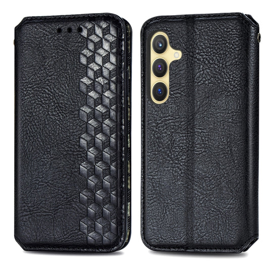 For Samsung Galaxy S24 5G Cubic Grid Pressed Magnetic Leather Phone Case(Black) by bashfashion