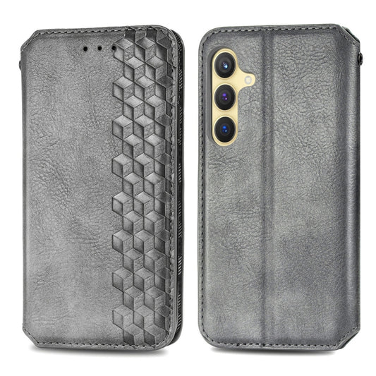 For Samsung Galaxy S24 5G Cubic Grid Pressed Magnetic Leather Phone Case(Grey) by bashfashion