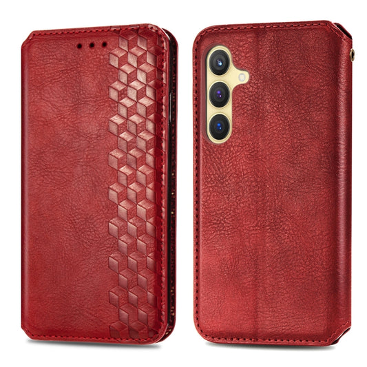 For Samsung Galaxy S24 5G Cubic Grid Pressed Magnetic Leather Phone Case(Red) by bashfashion