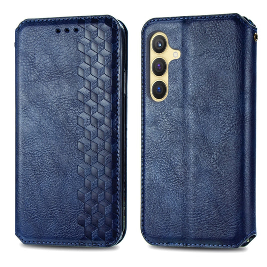 For Samsung Galaxy S24 5G Cubic Grid Pressed Magnetic Leather Phone Case(Blue) by bashfashion
