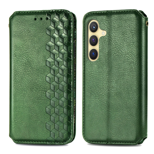 For Samsung Galaxy S24 5G Cubic Grid Pressed Magnetic Leather Phone Case(Green) by bashfashion