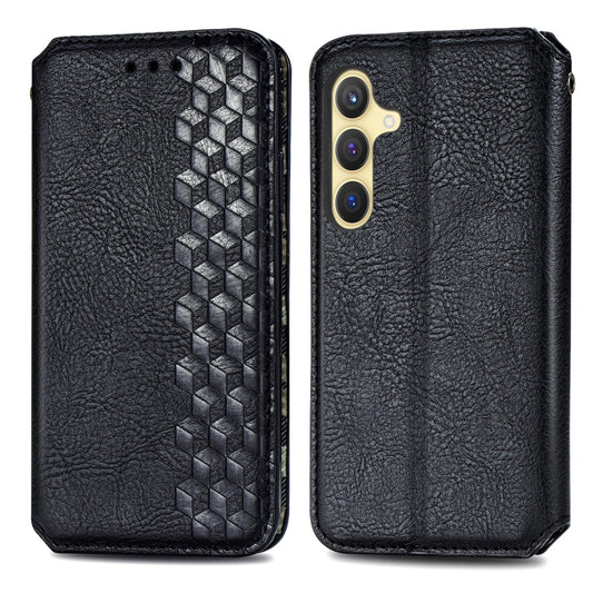 For Samsung Galaxy S24+ 5G Cubic Grid Pressed Magnetic Leather Phone Case(Black) by bashfashion