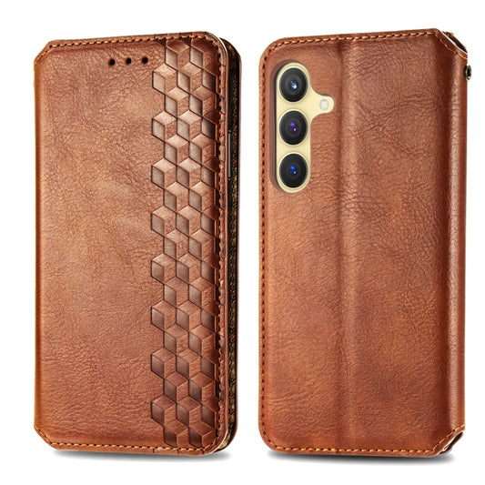 For Samsung Galaxy S24+ 5G Cubic Grid Pressed Magnetic Leather Phone Case(Brown) by bashfashion