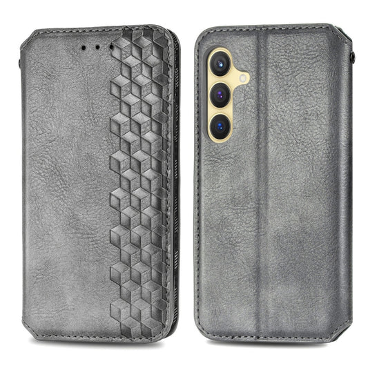 For Samsung Galaxy S24+ 5G Cubic Grid Pressed Magnetic Leather Phone Case(Grey) by bashfashion