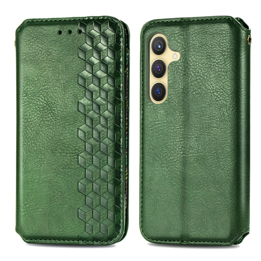 For Samsung Galaxy S24+ 5G Cubic Grid Pressed Magnetic Leather Phone Case(Green) by bashfashion