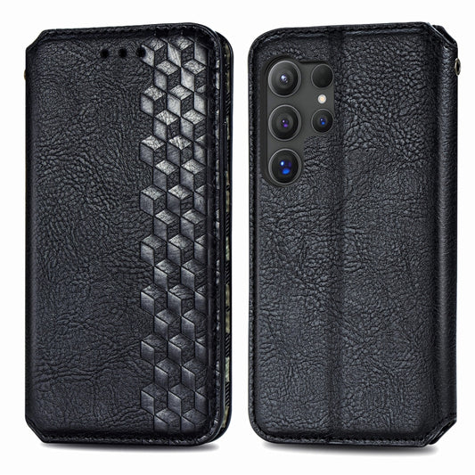 For Samsung Galaxy S24 Ultra 5G Cubic Grid Pressed Magnetic Leather Phone Case(Black) by bashfashion