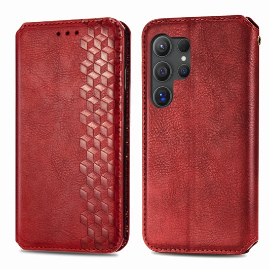 For Samsung Galaxy S24 Ultra 5G Cubic Grid Pressed Magnetic Leather Phone Case(Red) by bashfashion