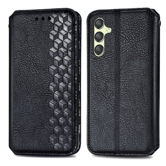 For Samsung Galaxy A25 5G Cubic Grid Pressed Magnetic Leather Phone Case(Black) by bashfashion