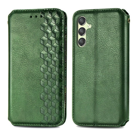 For Samsung Galaxy A25 5G Cubic Grid Pressed Magnetic Leather Phone Case(Green) by bashfashion