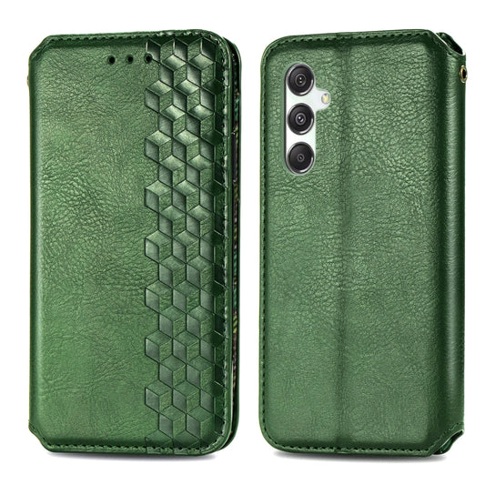 ForSamsung Galaxy M34 5G Cubic Grid Pressed Magnetic Leather Phone Case(Green) by bashfashion