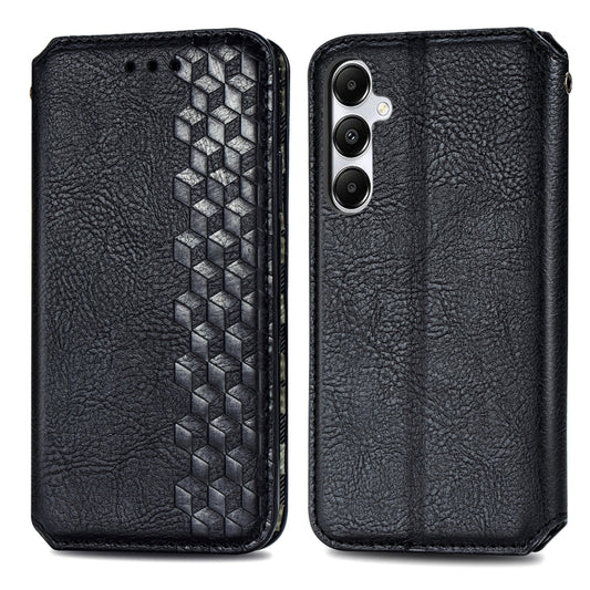 For Samsung Galaxy A35 5G Cubic Grid Pressed Magnetic Leather Phone Case(Black) by bashfashion