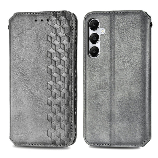 For Samsung Galaxy A35 5G Cubic Grid Pressed Magnetic Leather Phone Case(Grey) by bashfashion